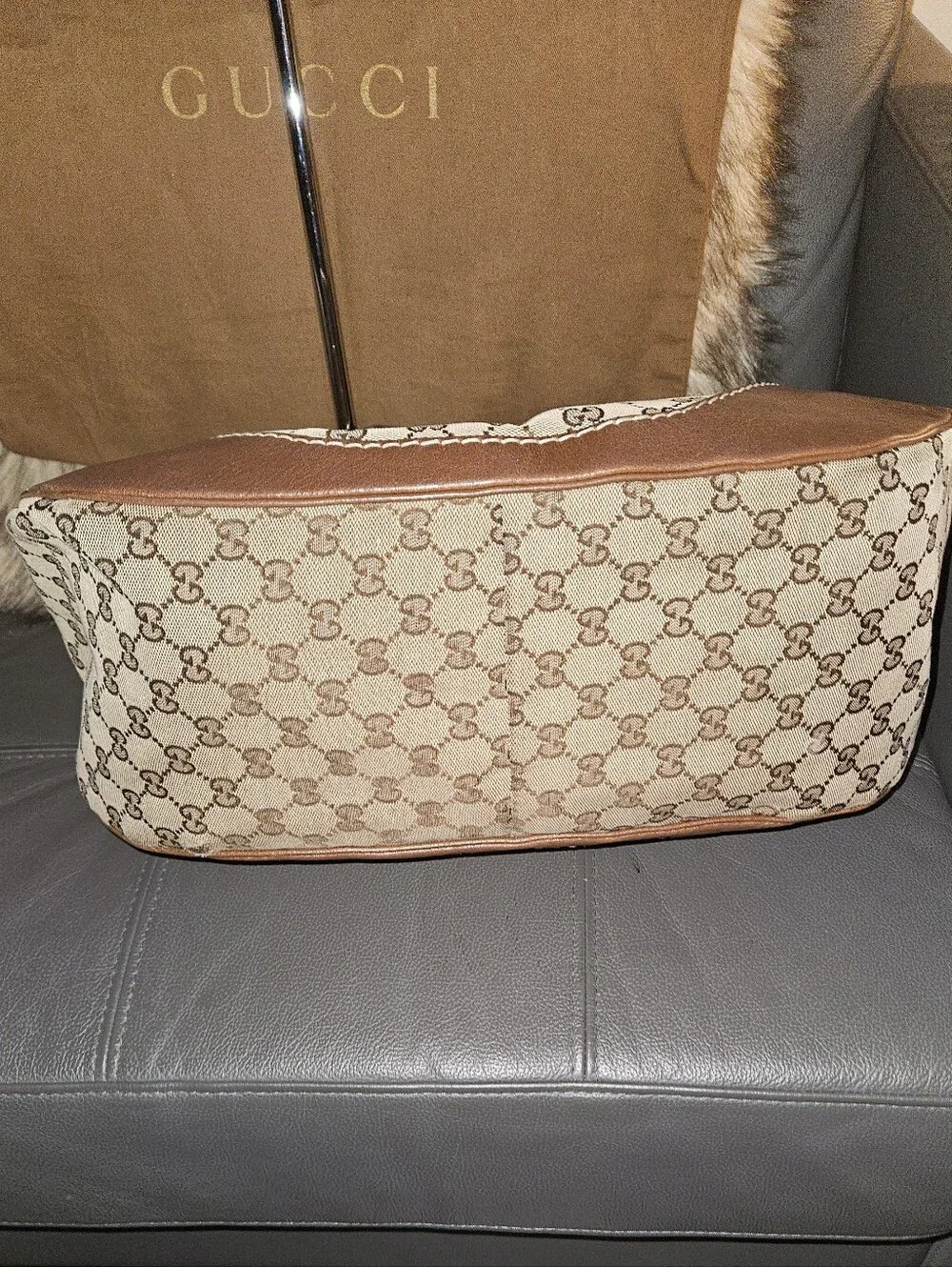 🛑SOLD SOLD SOLD🛑Gucci Beige GG Canvas and Brown Leather Shoulder Bag - Picture 11 of 13